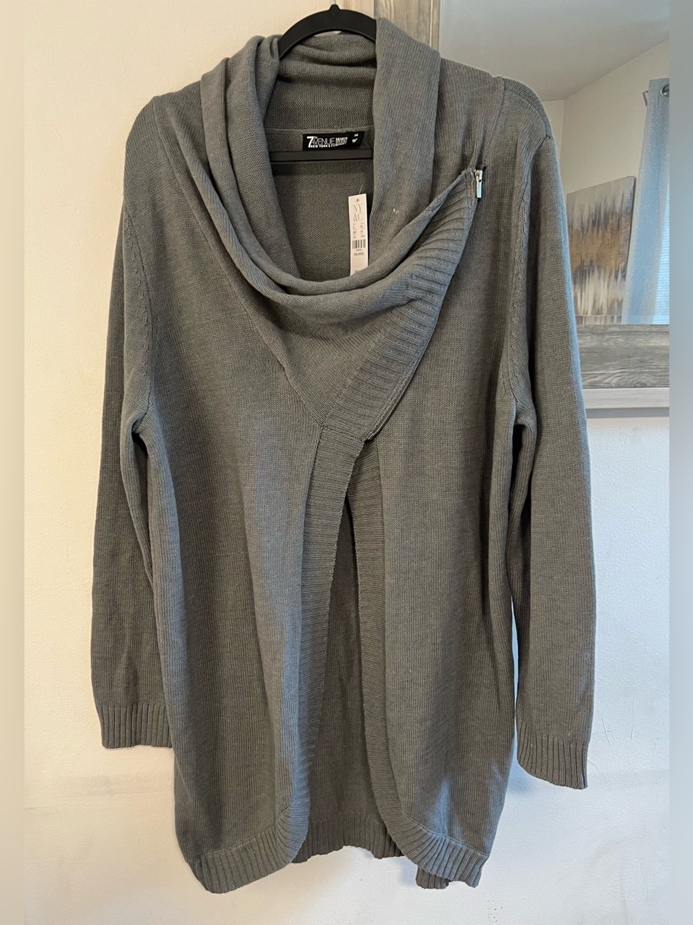 New York & Company Gray Open-Front Drape Cardigan